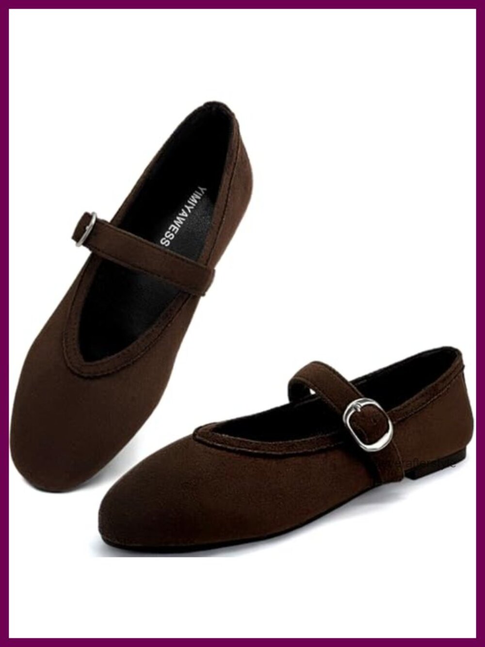Suede Mary Jane Ballet Flats Adjustable Buckle Ankle Strap Comfort